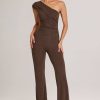 Modal One-Shoulder Jumpsuit in Chocolate Brown