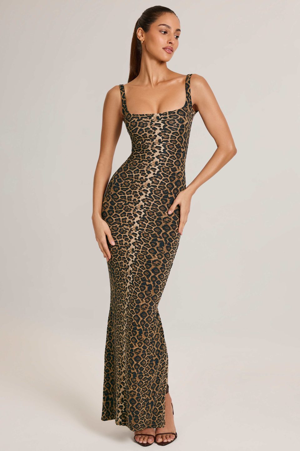 Modal Scoop-Neck Maxi Dress in Leopard Print