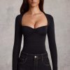 Ruched Long-Sleeve Top in Black