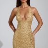 Embellished Halterneck Mini Dress in Gold