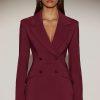 Structured Double-Breasted Blazer in Burgundy