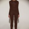 Embellished High-Waisted Leggings in Chocolate Brown