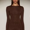 Embellished Long-Sleeve Top in Chocolate Brown