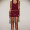 Embellished A-Line Mini Skirt in Burgundy