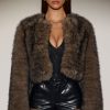 Cropped Faux-Fur Jacket in Chocolate Brown