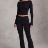 Modal Ruched Flared Trousers in Black