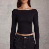 Modal Boat-Neck Long-Sleeve Top in Black