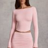 Modal Boat-Neck Long-Sleeve Top in Pink