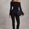 Modal Off-Shoulder Long-Sleeve Jumpsuit in Black