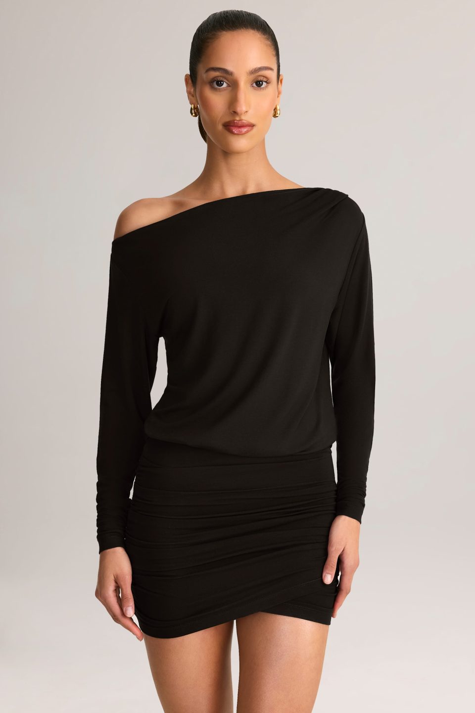 Modal Off-Shoulder Mini Dress in Black