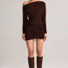 Modal Off-Shoulder Mini Dress in Chocolate Brown