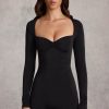 Ruched Long-Sleeve Playsuit in Black