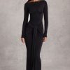 Draped Ruched Maxi Dress in Black