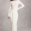 Draped Ruched Maxi Dress in White