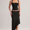 Modal Asymmetric Low-Rise Midaxi Skirt in Black