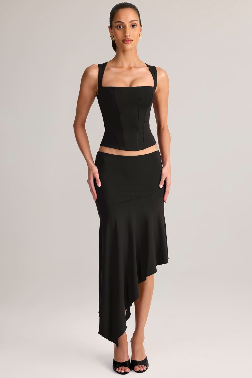 Modal Asymmetric Low-Rise Midaxi Skirt in Black