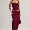 Modal Asymmetric Low-Rise Midaxi Skirt in Wine