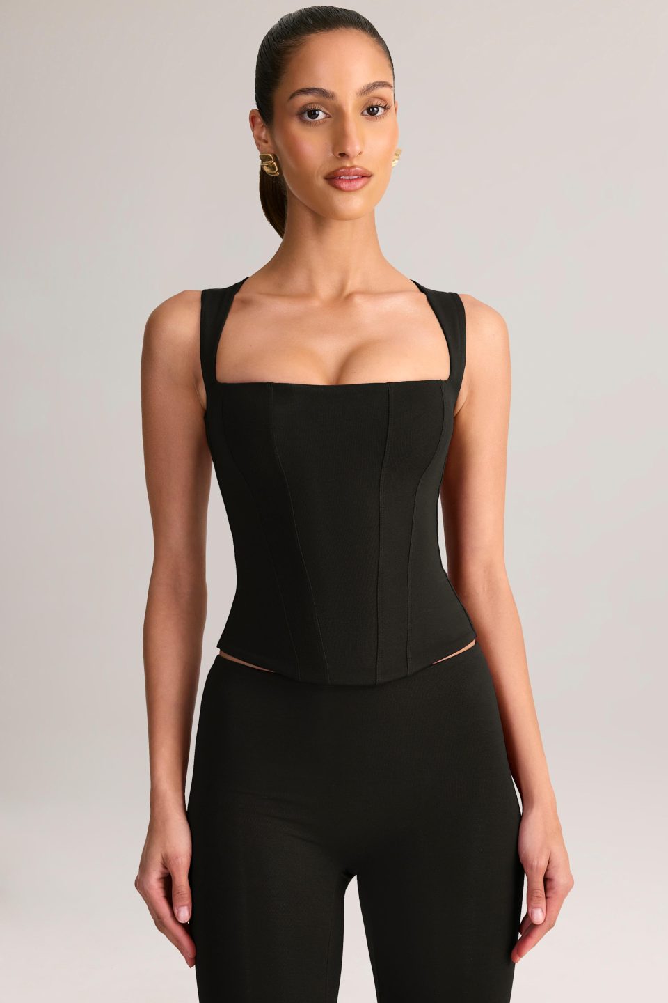 Modal Square-Neck Corset Top in Black