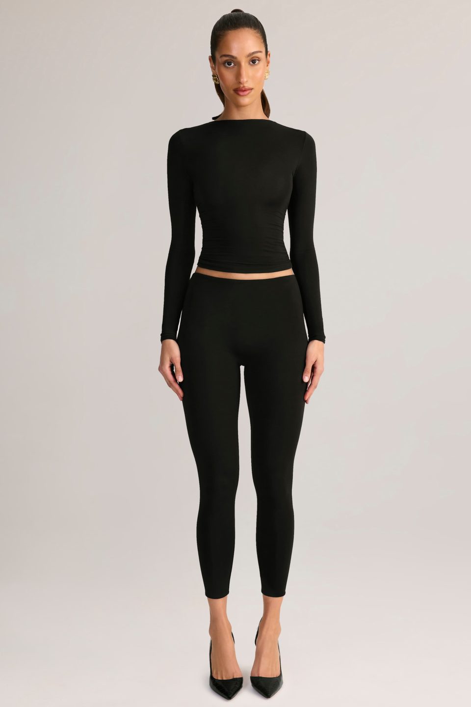 Modal Mid-Rise Leggings in Black