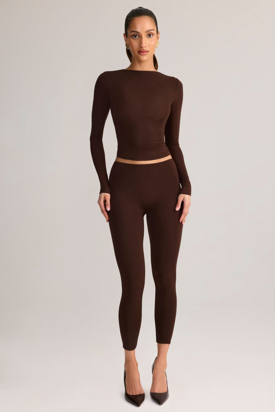 Modal Mid-Rise Leggings in Chocolate Brown