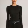 Modal Round-Neck Long-Sleeve Bodysuit in Black