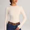 Modal Round-Neck Long-Sleeve Bodysuit in Cream