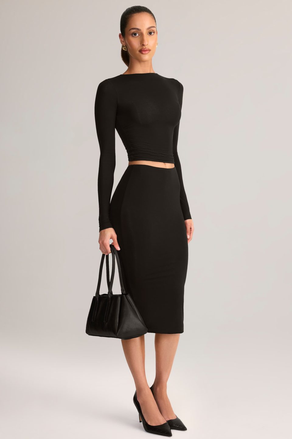 Modal Mid-Rise Pencil Skirt in Black