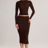 Modal Mid-Rise Pencil Skirt in Chocolate Brown