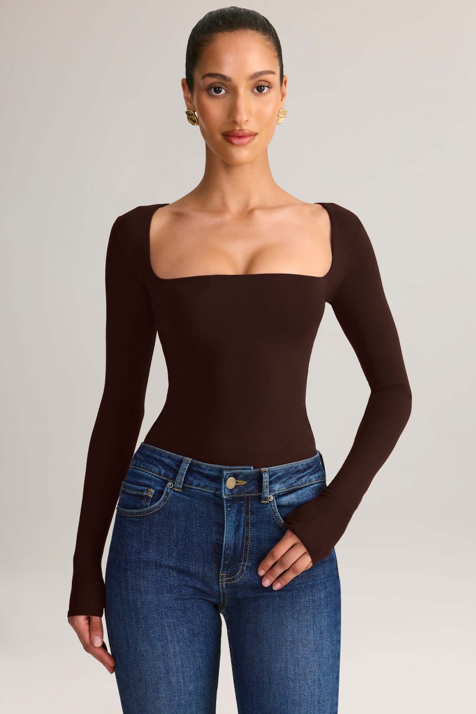 Modal Square-Neck Top in Chocolate Brown