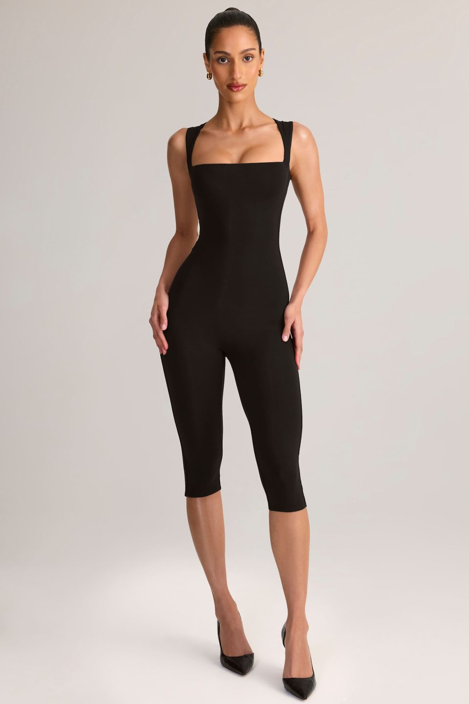 Modal Square-Neck Capri Jumpsuit in Black