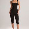 Modal Square-Neck Capri Jumpsuit in Black