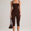 Modal Square-Neck Capri Jumpsuit in Chocolate Brown