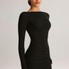 Modal Draped Long-Sleeve Mini Dress in Black