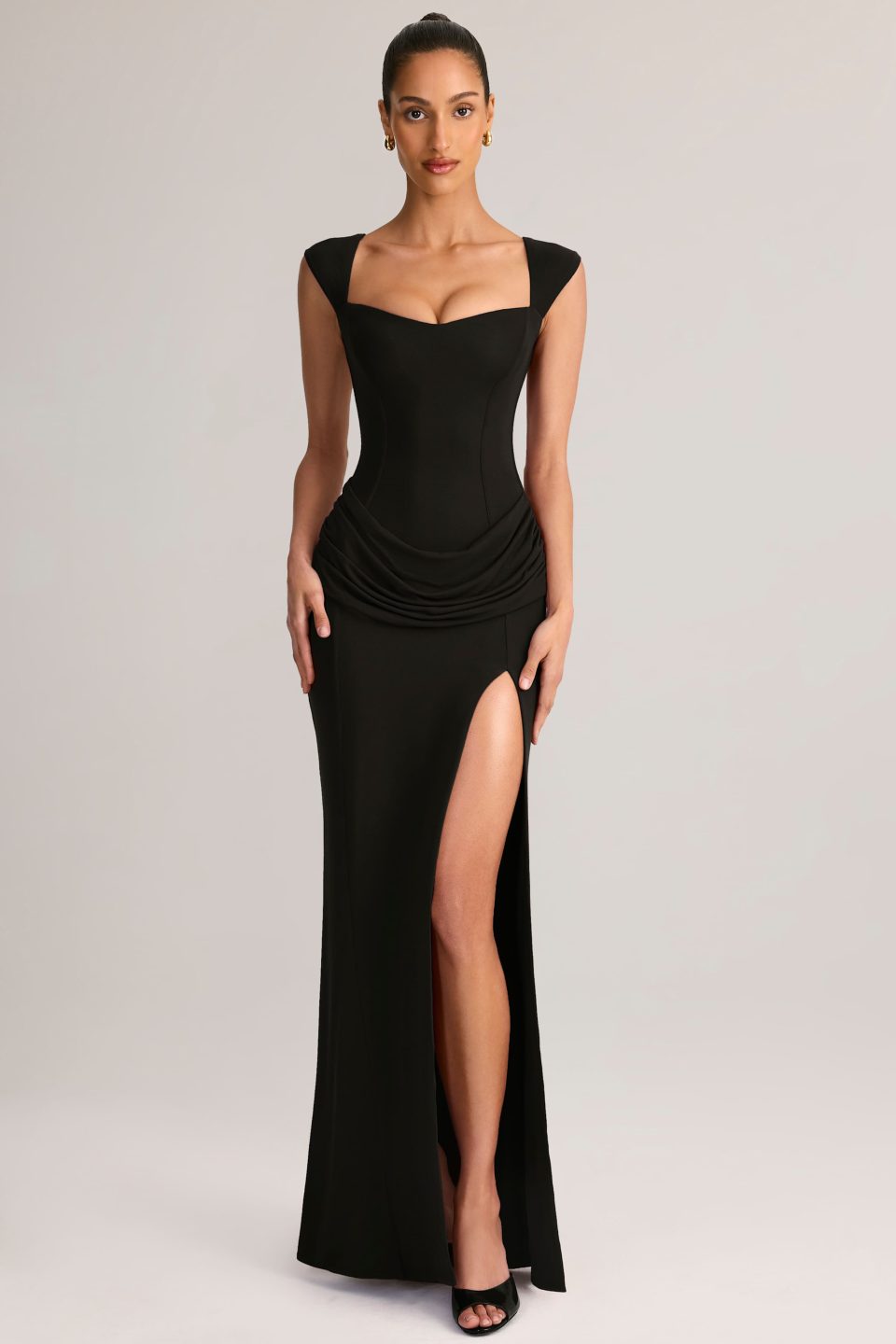 Modal Sweetheart-Neck Maxi Dress in Black