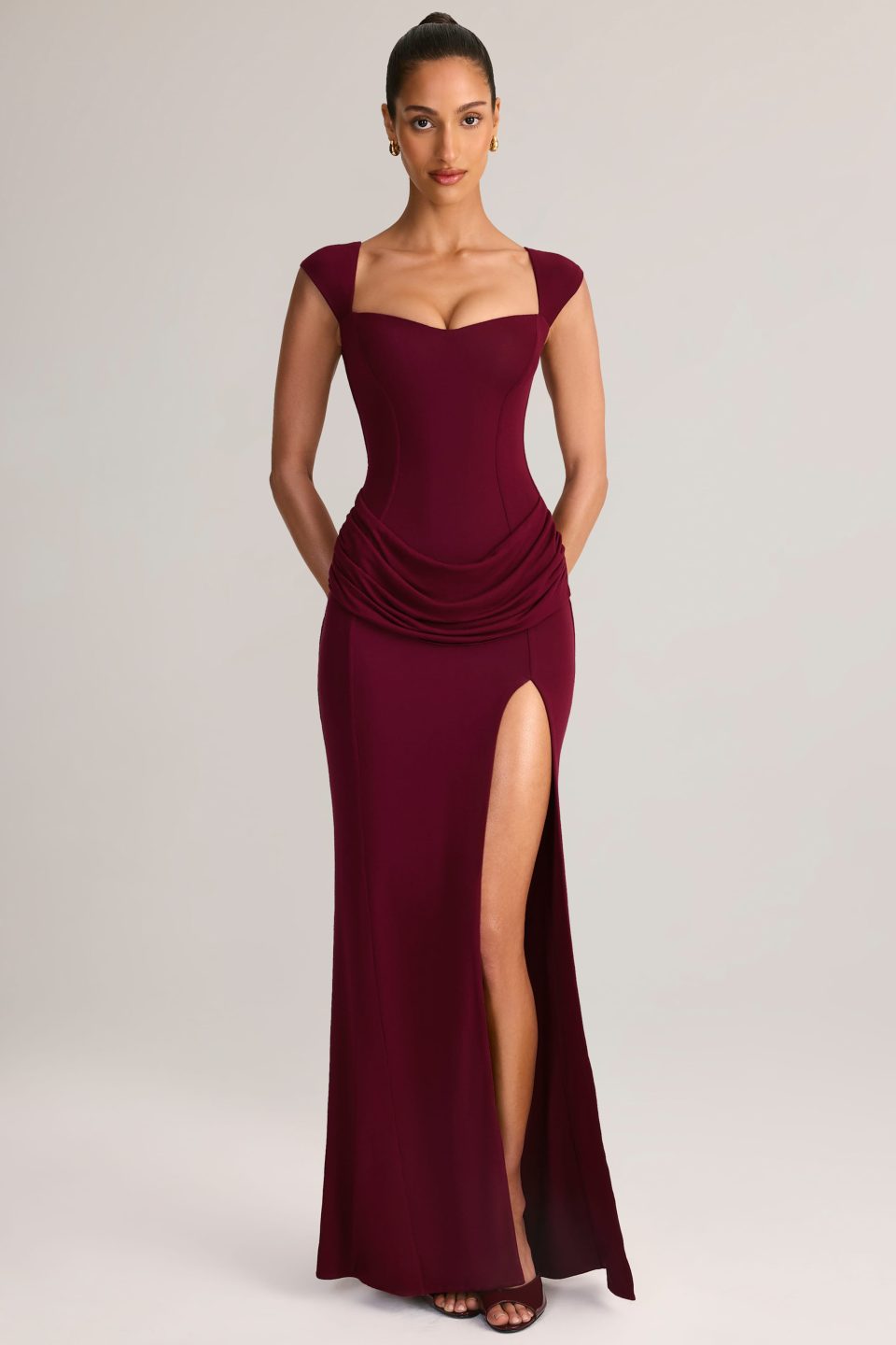 Modal Sweetheart-Neck Maxi Dress in Wine