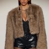 Cropped Faux-Fur Jacket in Light Brown