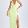 Modal High-Split Halterneck Maxi Dress in Matcha Green
