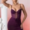 Lace Up Mini Dress in Wine