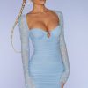Embellished Long Sleeve Mini Dress in Blue