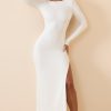 Long Sleeve Backless Maxi Dress in White