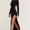 Long Sleeve Backless Maxi Dress in Black