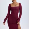 Modal Square-Neck Midi Dress in Wine Red