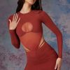 Long Sleeve Cut Out Mini Dress in Brick