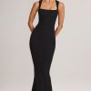Square Neck Midi Dress in Black