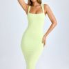 Square Neck Midi Dress in Matcha Green