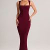 Modal Square-Neck Midi Dress in Wine