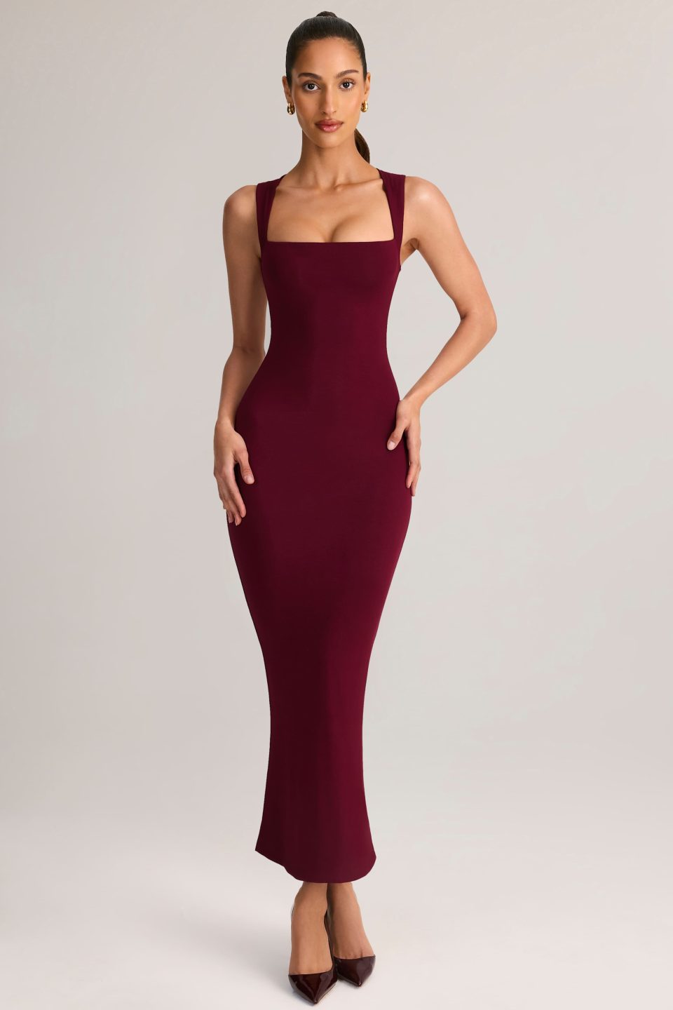 Modal Square-Neck Midi Dress in Wine