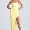 Bandeau Ruffle-Trim Maxi Dress in Lemon Sherbet