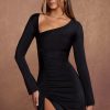 Long Sleeve Asymmetric Mini Dress in Black