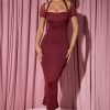 Slinky Jersey Open-Back Midaxi Dress in Wine Red